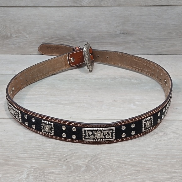 Nocona 249426 Black and Brown Hair Leather Belt with Silver Buckle Belt Sz 38 main image 5